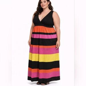 New Extra Touch Long Maxi dress Striped Black White Orange Pink Yellow Plus Size